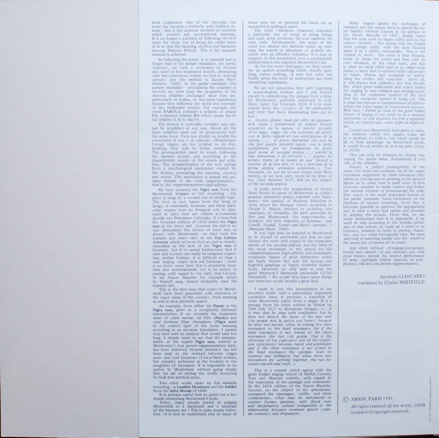 ARION ARN 38633 - Claudio Monteverdi, Nella Anfuso, Arsène Bedoi - Image 4