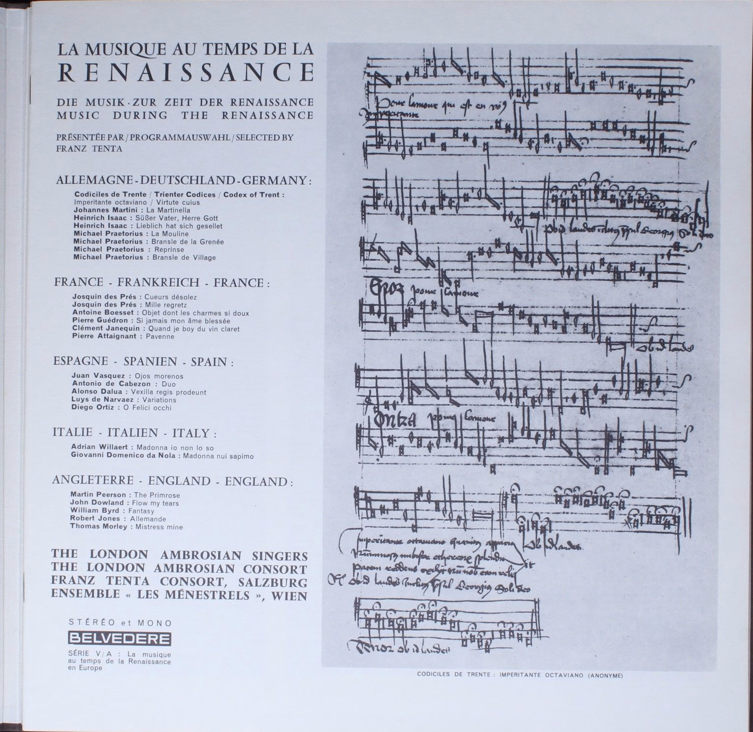 Belvedere ELY 0501 - The Ambrosian Singers, Le Consort Franz Ten - Image 3