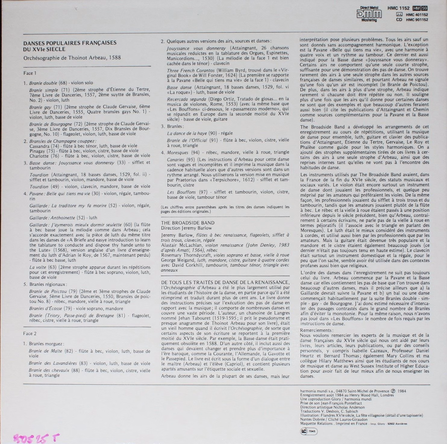 harmonia mundi France HMC 1152 - The Broadside Band, Jeremy Barl - Image 2