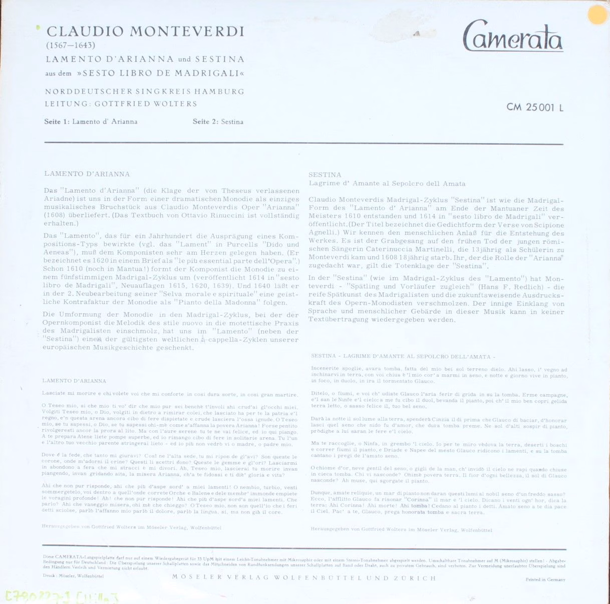 Camerata Cm 25 001 L - Claudio Monteverdi, Norddeutscher Singkre - Image 2