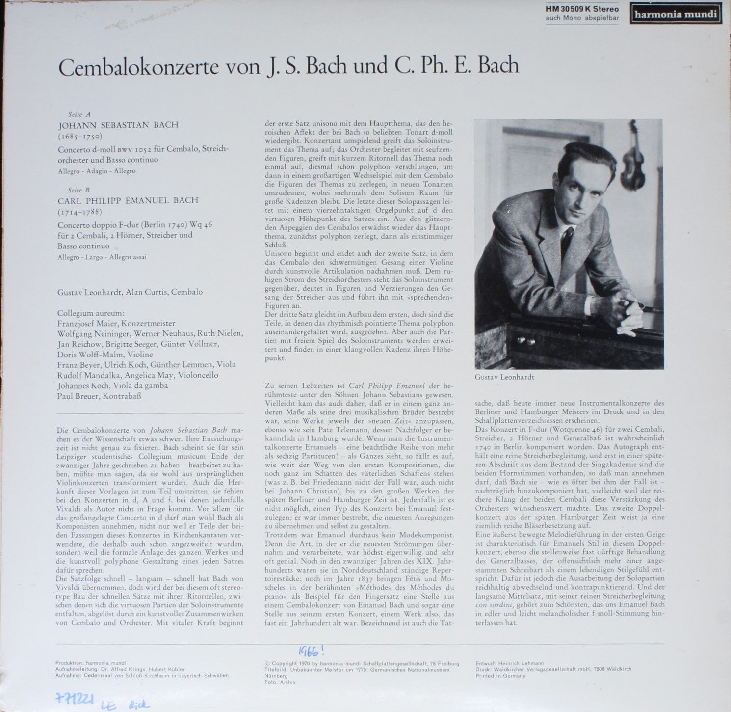 Harmonia Mundi 30 509 K - Johann Sebastian Bach, Carl Philipp Em - Image 2