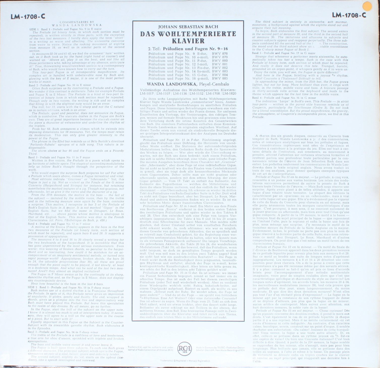 RCA Victor Red Seal LM-1708-C - Johann Sebastian Bach, Wanda Lan - Image 2