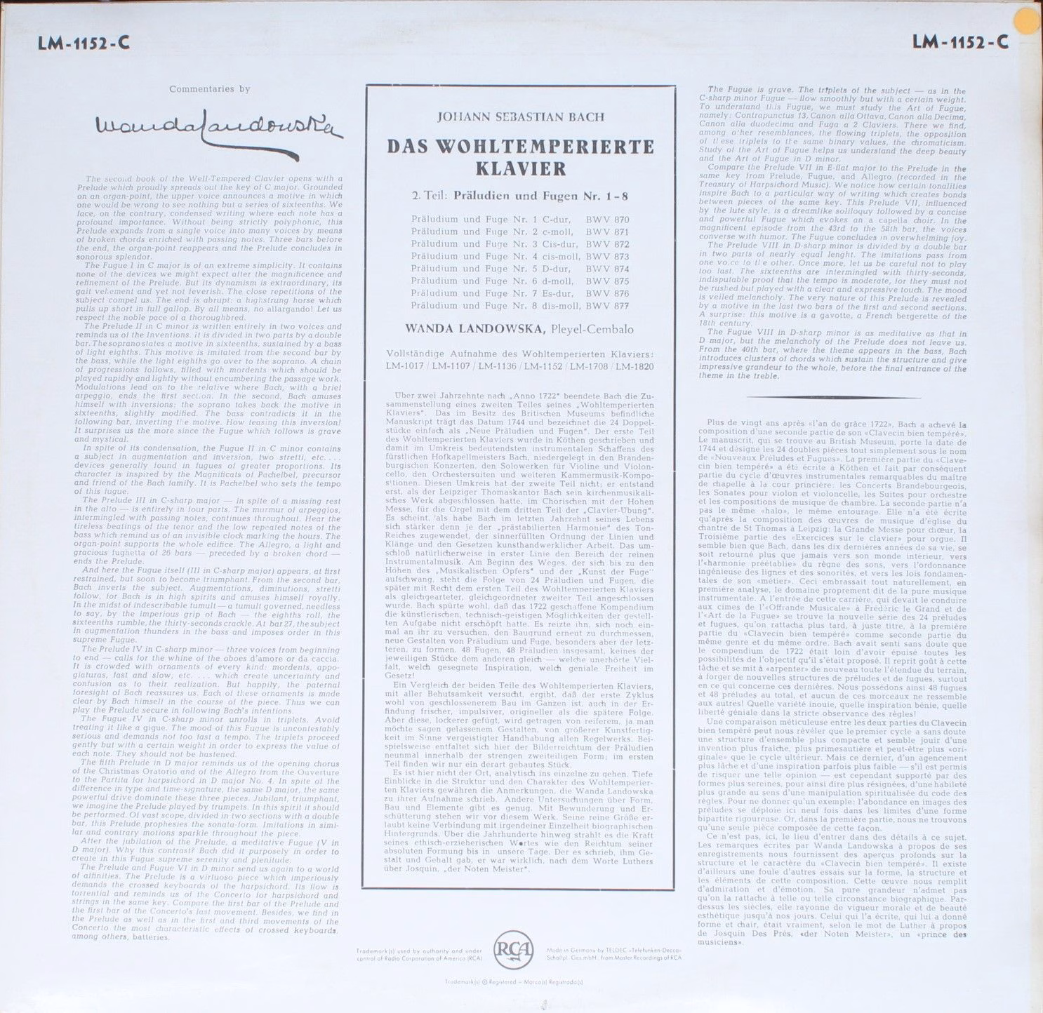 RCA Victor Red Seal LM-1152-C - Johann Sebastian Bach, Wanda Lan - Image 2