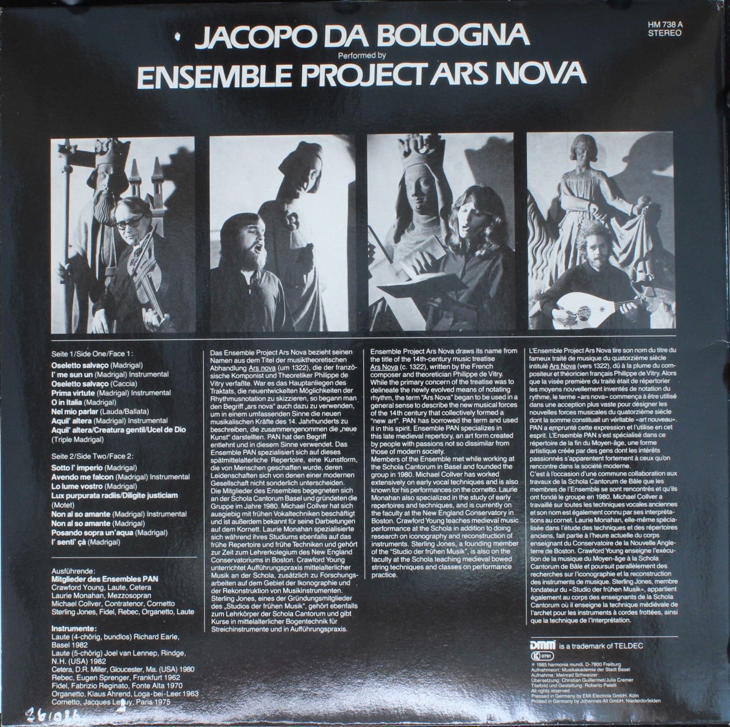 Deutsche Harmonia Mundi HM 738 A - Jacopo Da Bologna, Ensemble P - Image 2