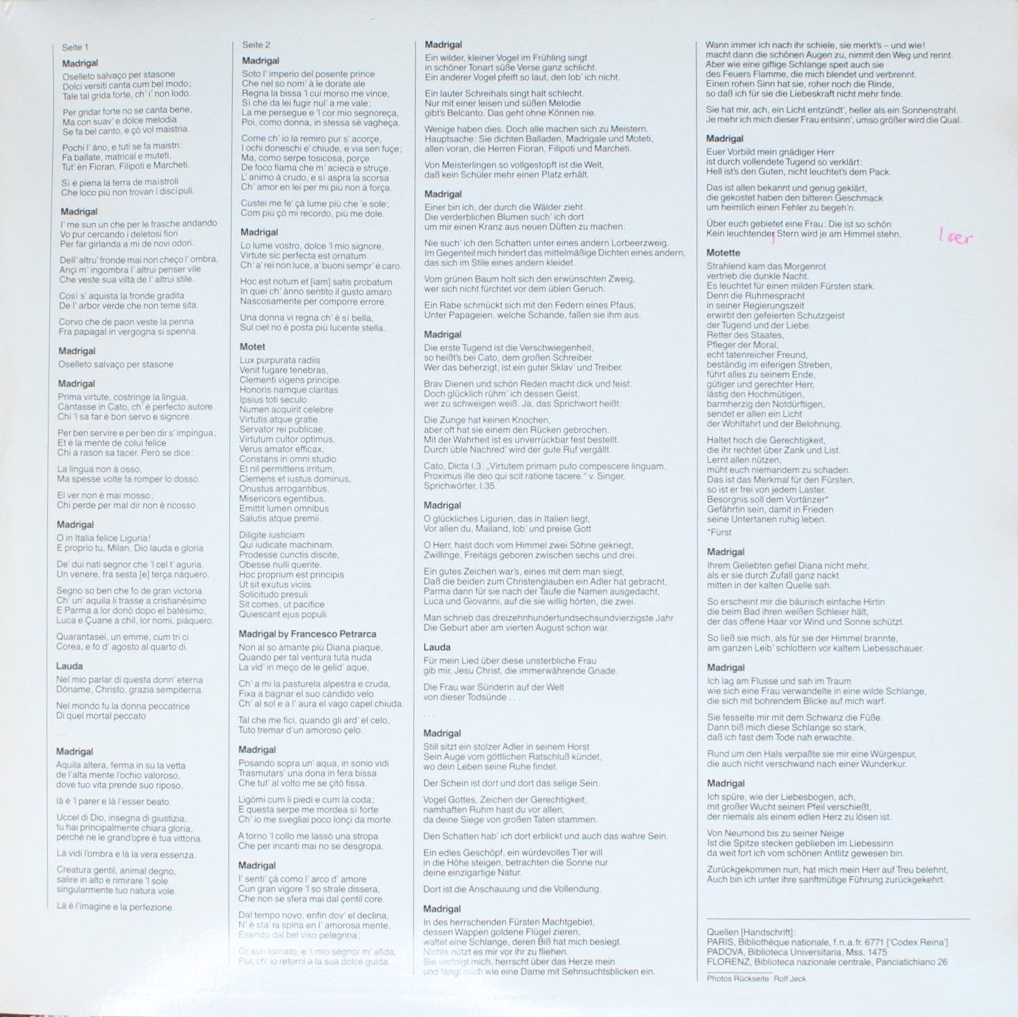 Deutsche Harmonia Mundi HM 738 A - Jacopo Da Bologna, Ensemble P - Image 4