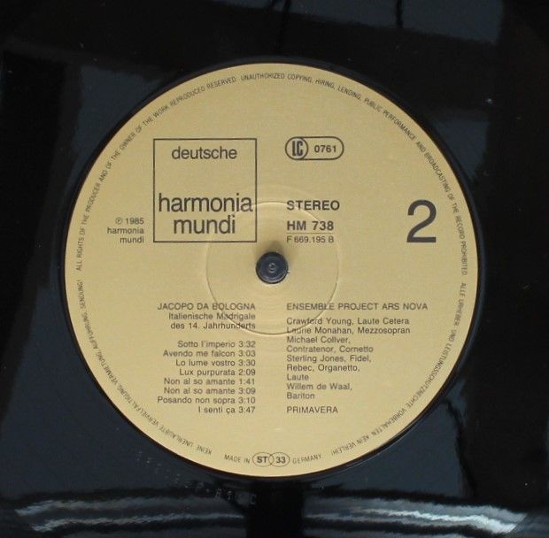 Deutsche Harmonia Mundi HM 738 A - Jacopo Da Bologna, Ensemble P - Image 6