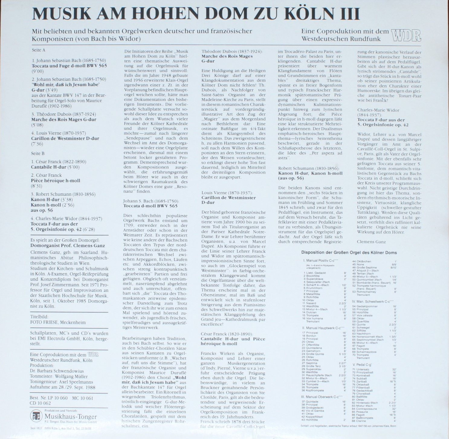 Musikhaus Tonger LP 10060 - Johann Sebastian Bach, César Franck, - Image 2