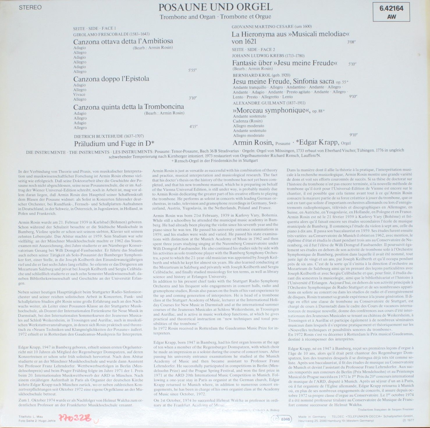 Telefunken 6.42164 AW - Girolamo Frescobaldi, Dieterich Buxtehud - Image 2