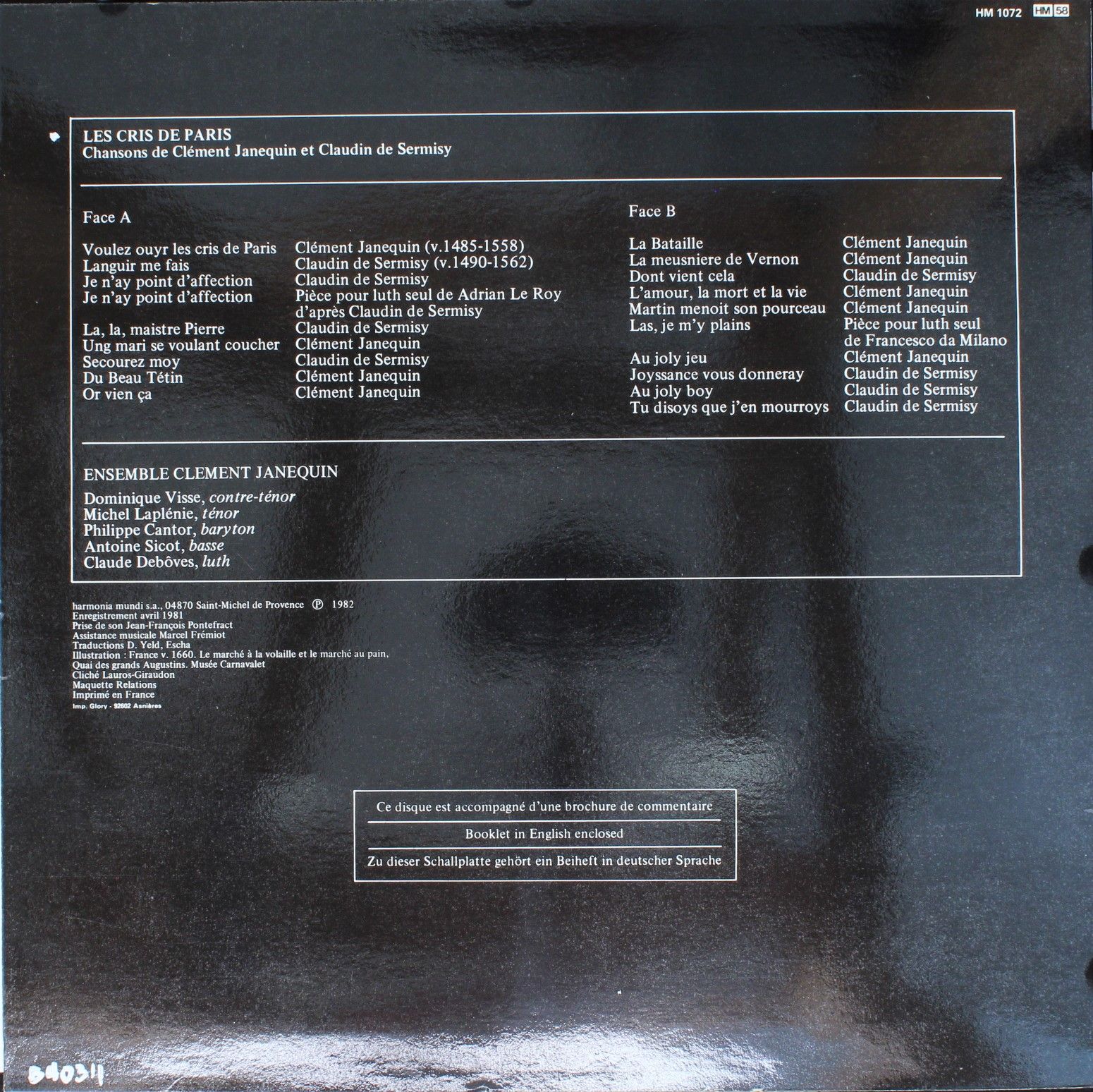 harmonia mundi France HM 1072 - Ensemble Clément Janequin - Les - Image 2