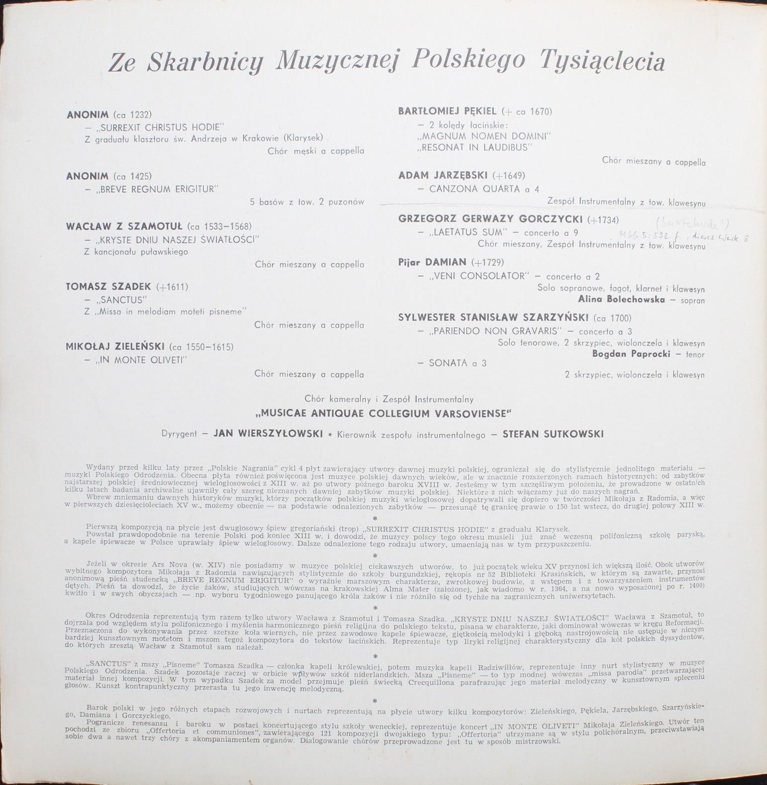 Polskie Nagrania Muza XL 0100 - Musicae Antiquae Collegium Varso - Image 3