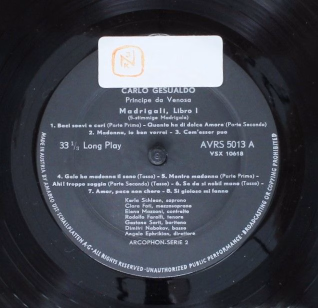 Amadeo AVRS 5013 - Carlo Gesualdo - Madrigali A Cinque Voci Dell - Image 5