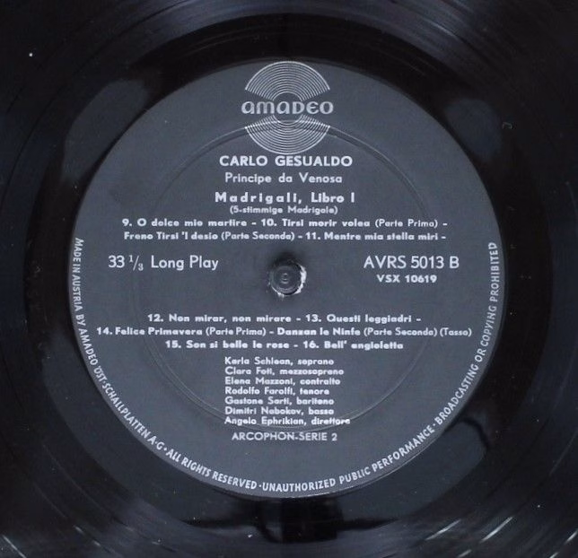 Amadeo AVRS 5013 - Carlo Gesualdo - Madrigali A Cinque Voci Dell - Image 6