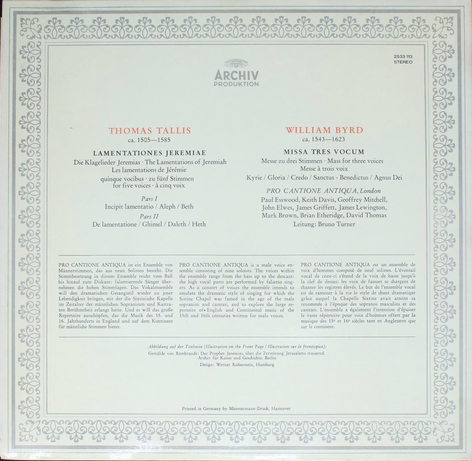 Archiv Produktion 2533 113 - Thomas Tallis, William Byrd, Pro Ca - Image 2