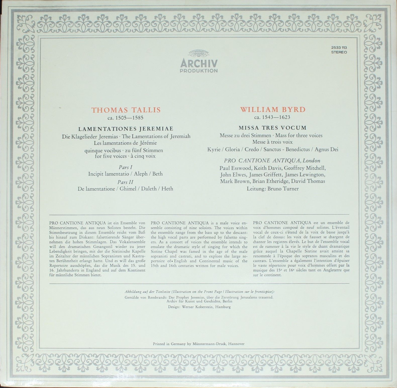 Archiv Produktion 2533 113 - Thomas Tallis, William Byrd, Pro Ca - Image 2