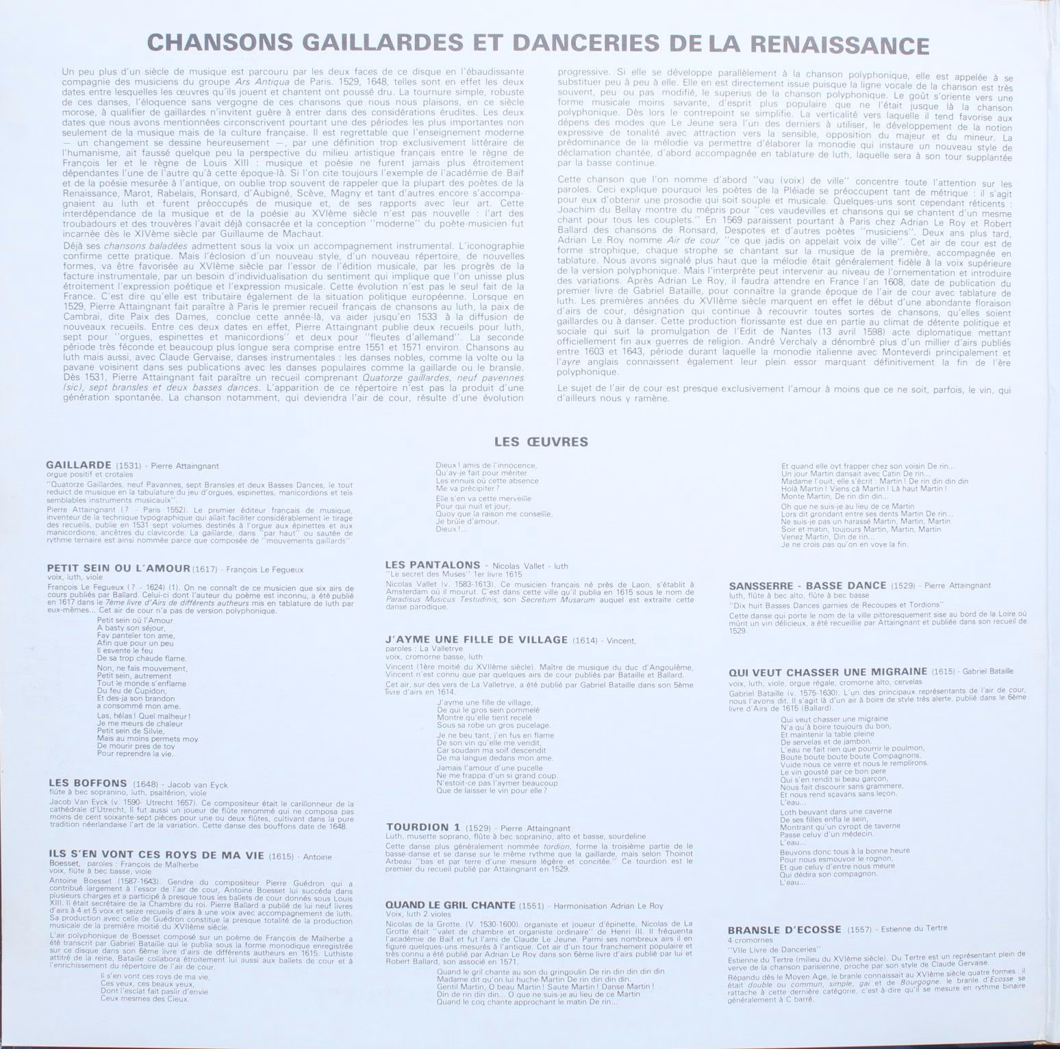 ARION AR 36 315 - Ars Antiqua De Paris - Chansons Gaillardes Et - Image 3