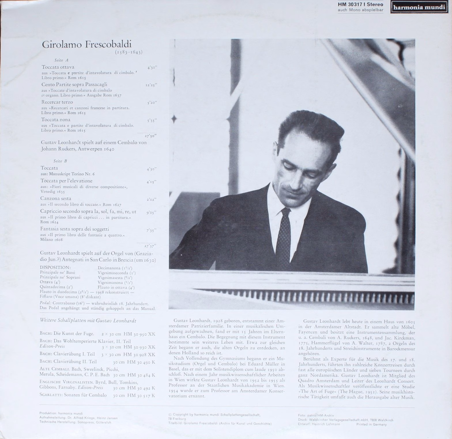Harmonia Mundi HM 30 317 I - Girolamo Frescobaldi, Gustav Leonha - Image 2