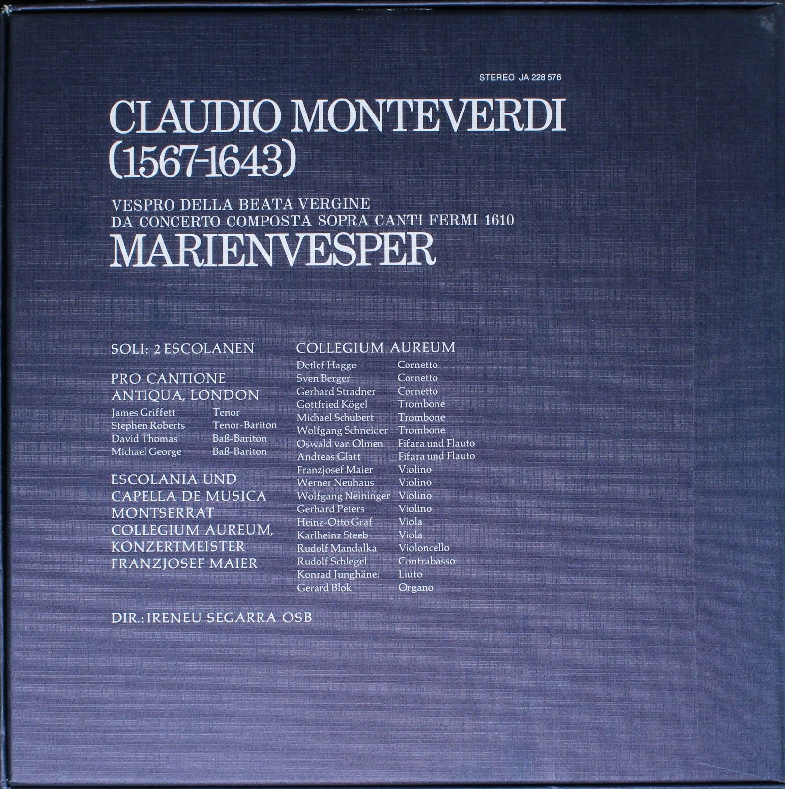 Deutsche Harmonia Mundi JA 228 576 - Claudio Monteverdi - Vespro - Image 2