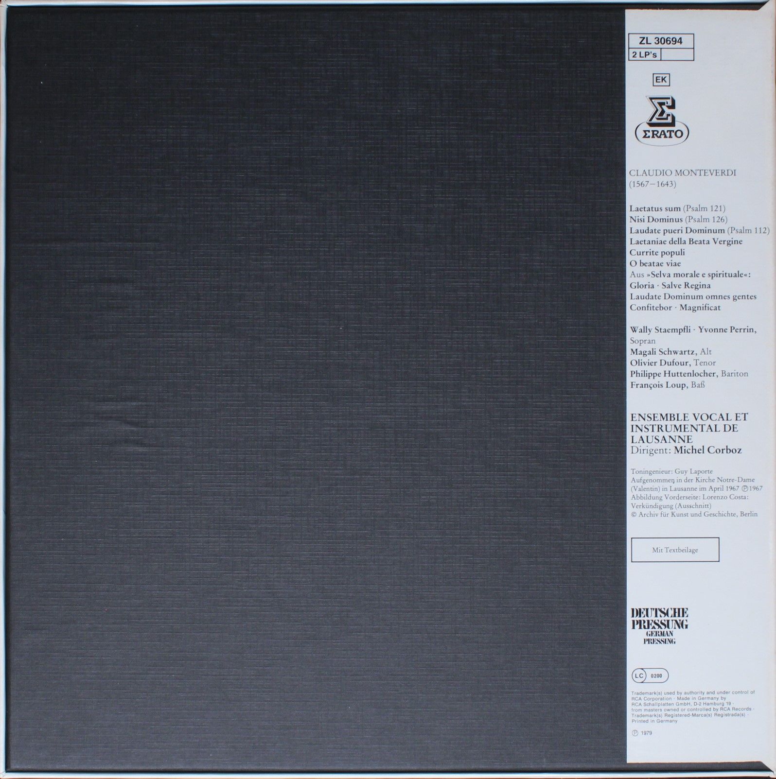 Erato ZL 30694 - Claudio Monteverdi, Ensemble Vocal Et Instrumen - Image 2