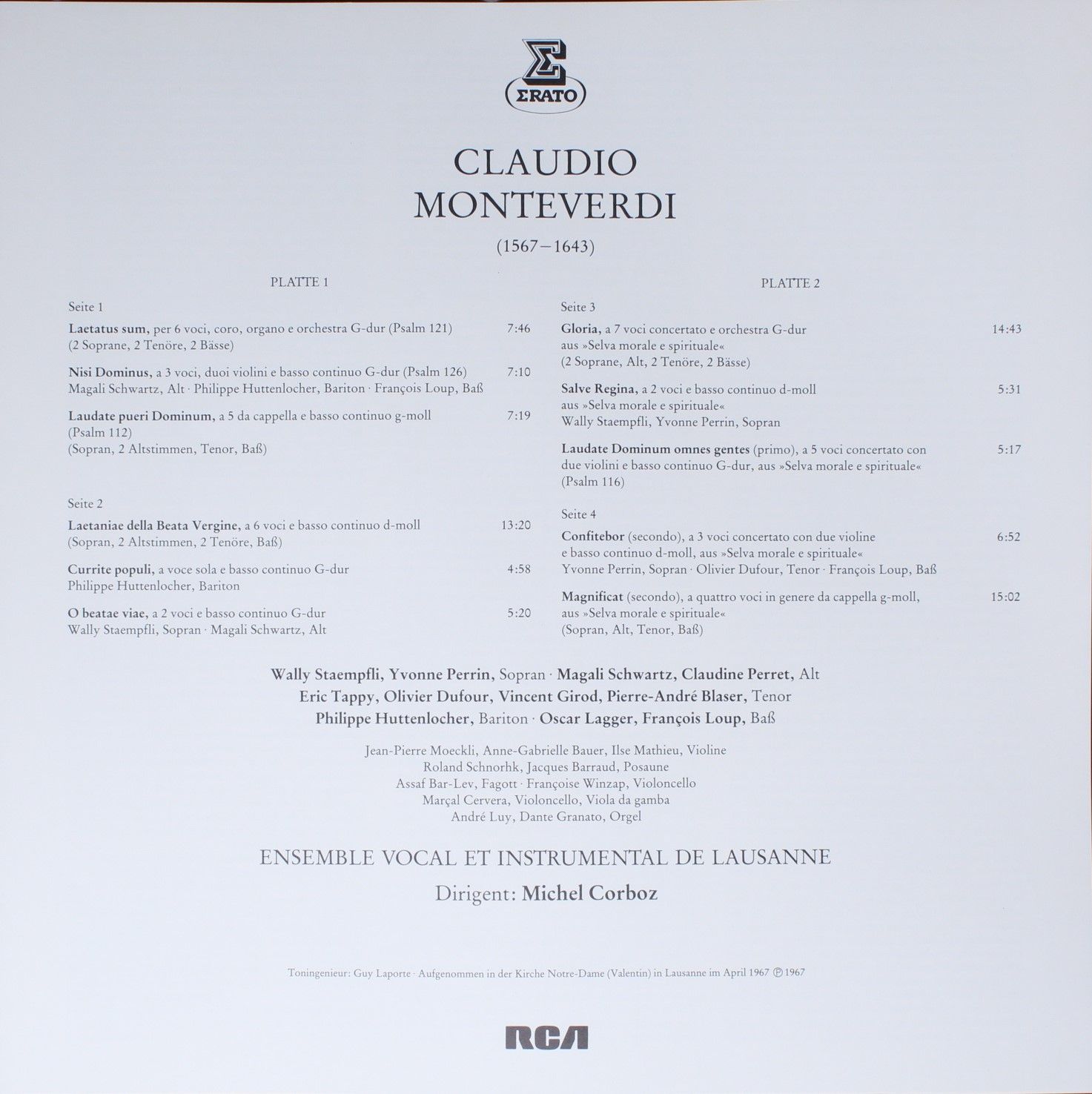 Erato ZL 30694 - Claudio Monteverdi, Ensemble Vocal Et Instrumen - Image 3
