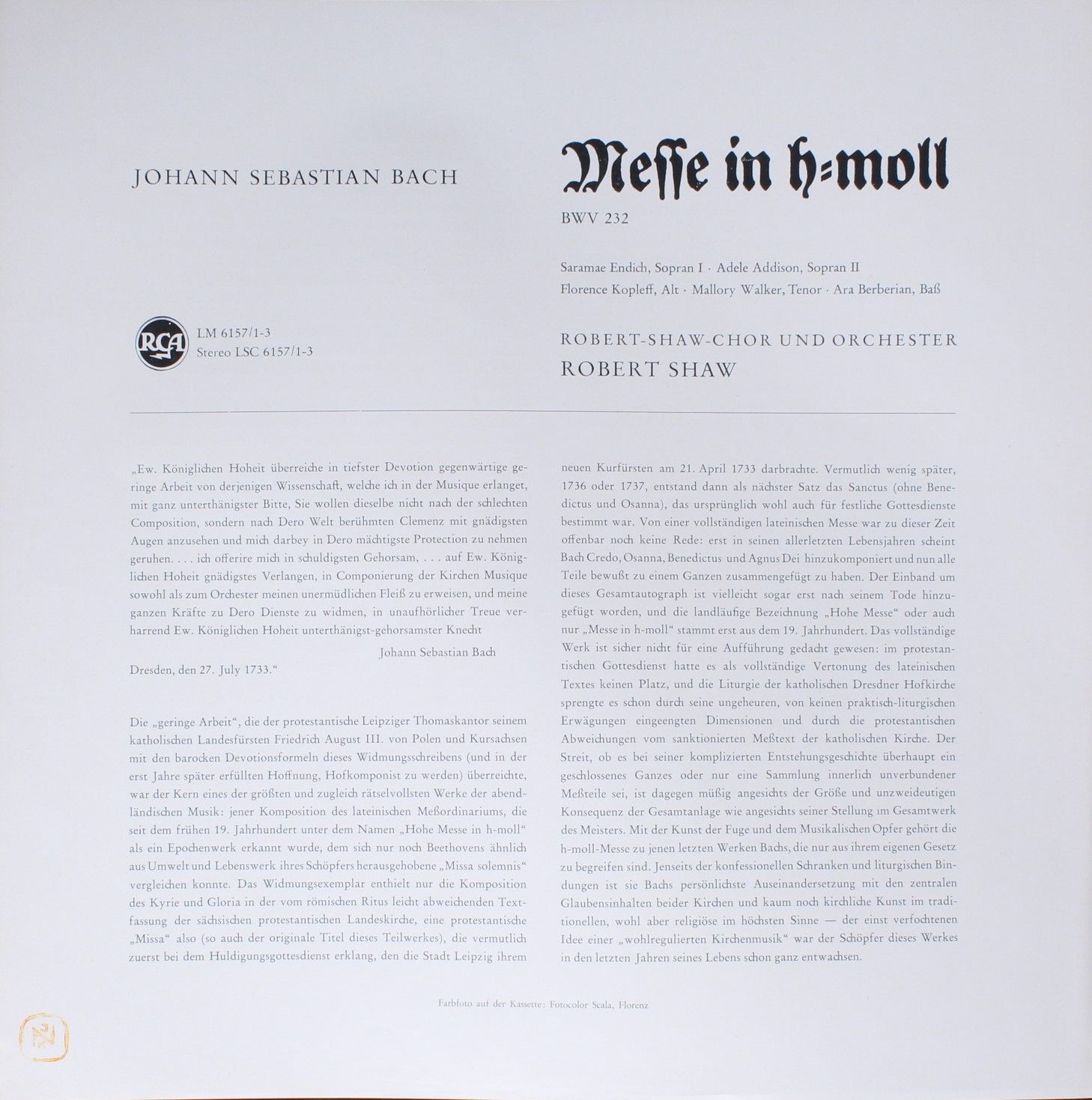 RCA Red Seal LM-6157/ 1-3 - Johann Sebastian Bach - Messe In H=M - Image 3