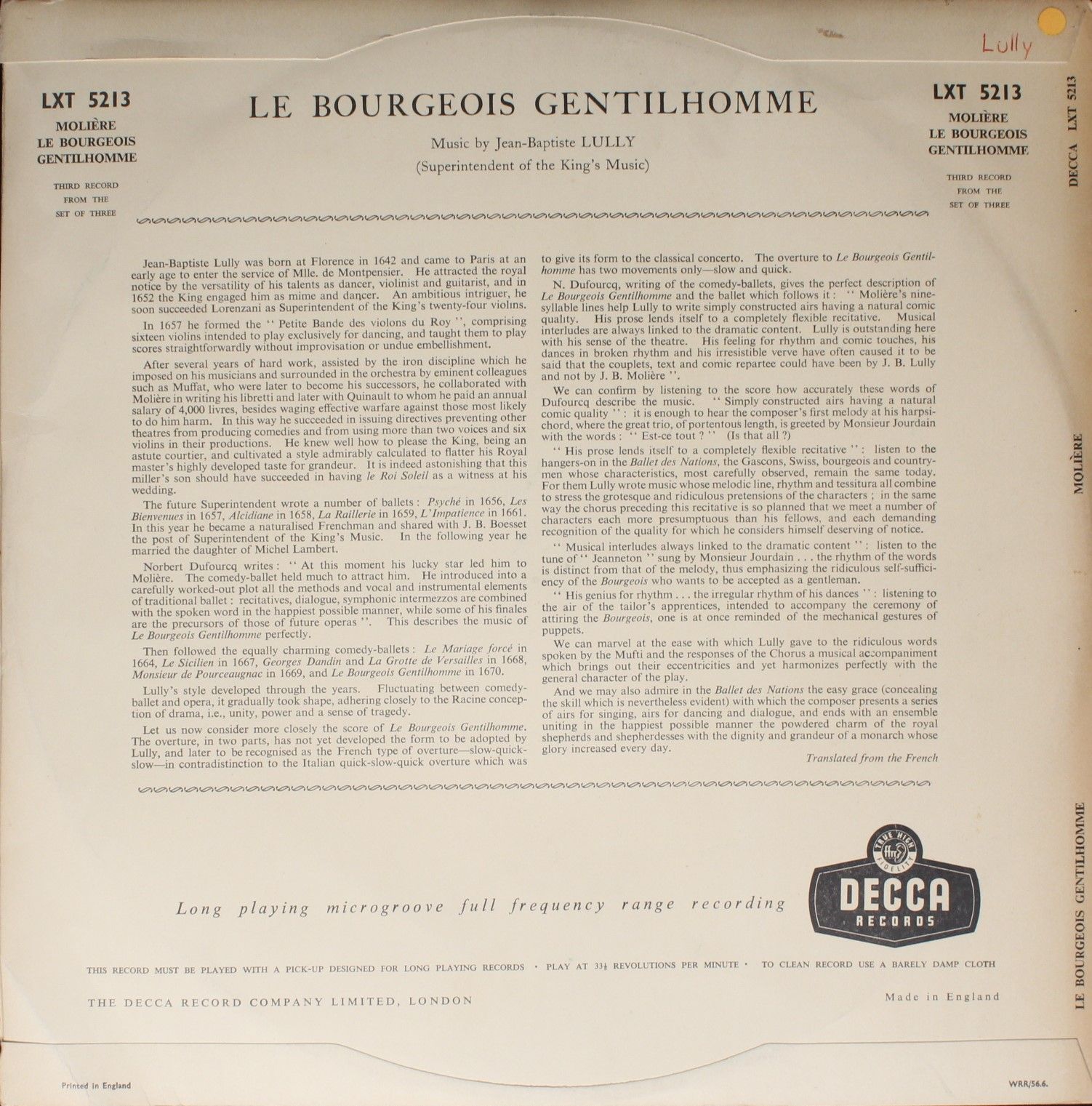 DECCA LXT 5211-3 - Molière, Jean-Baptiste Lully - Le Bourgeois G - Image 8