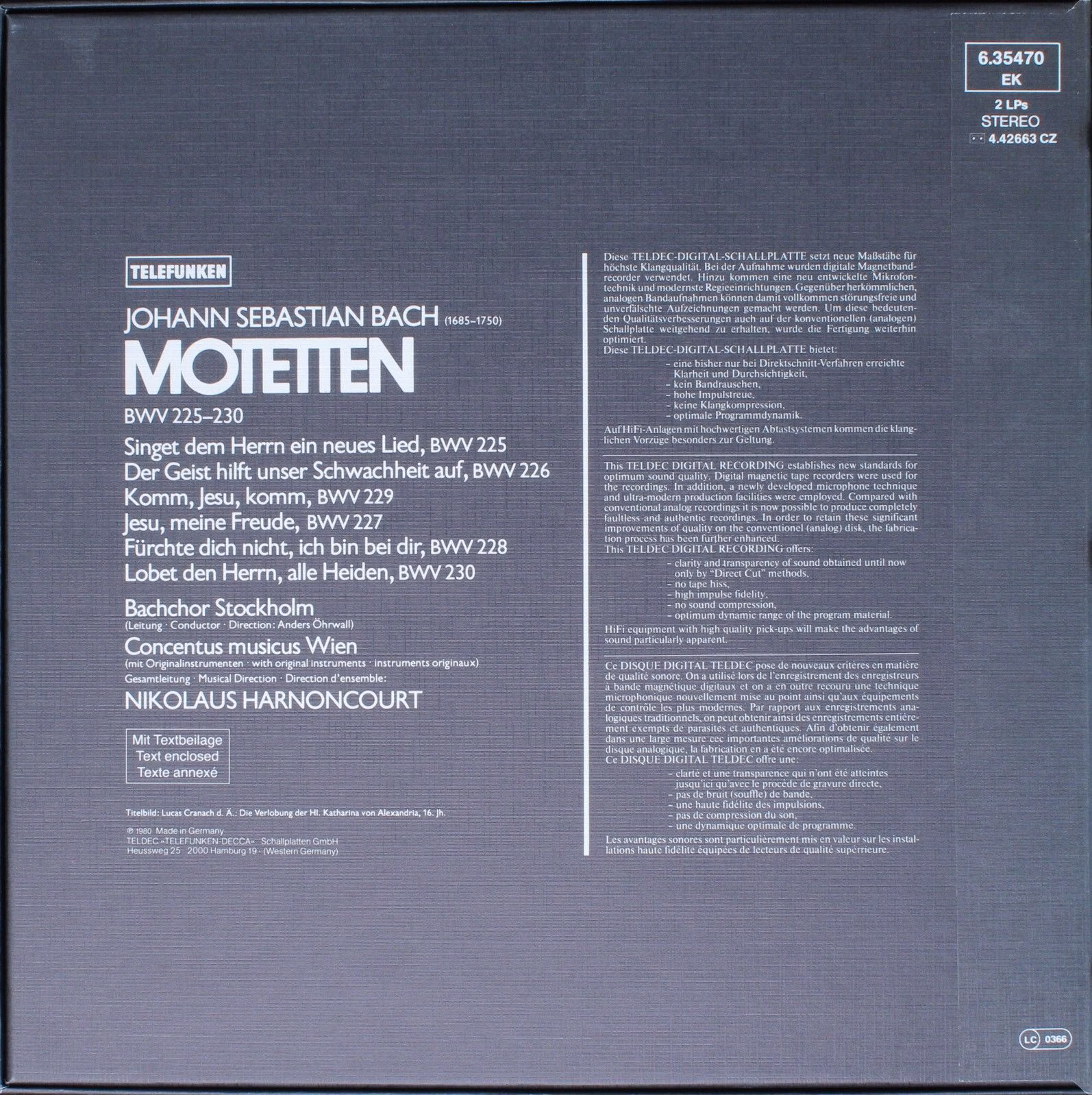 Telefunken 6.35470 EK - Johann Sebastian Bach, Stockholm Bach Ch - Image 2