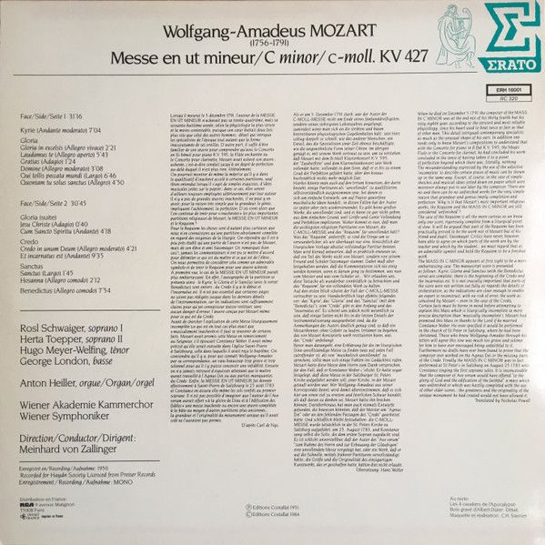 Erato ERH 16001 - Wolfgang Amadeus Mozart, Rosl Schwaiger, Herth - Image 2