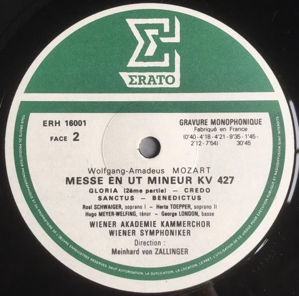 Erato ERH 16001 - Wolfgang Amadeus Mozart, Rosl Schwaiger, Herth - Image 4