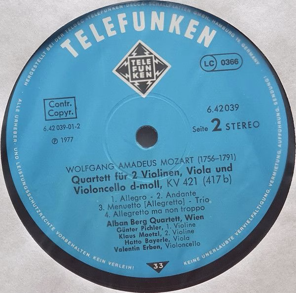 Telefunken 6.42039 AW - Wolfgang Amadeus Mozart, Alban Berg Quar - Image 4