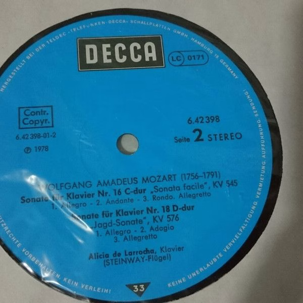 DECCA 6.42398 - Alicia De Larrocha, Wolfgang Amadeus Mozart, Joh - Image 3