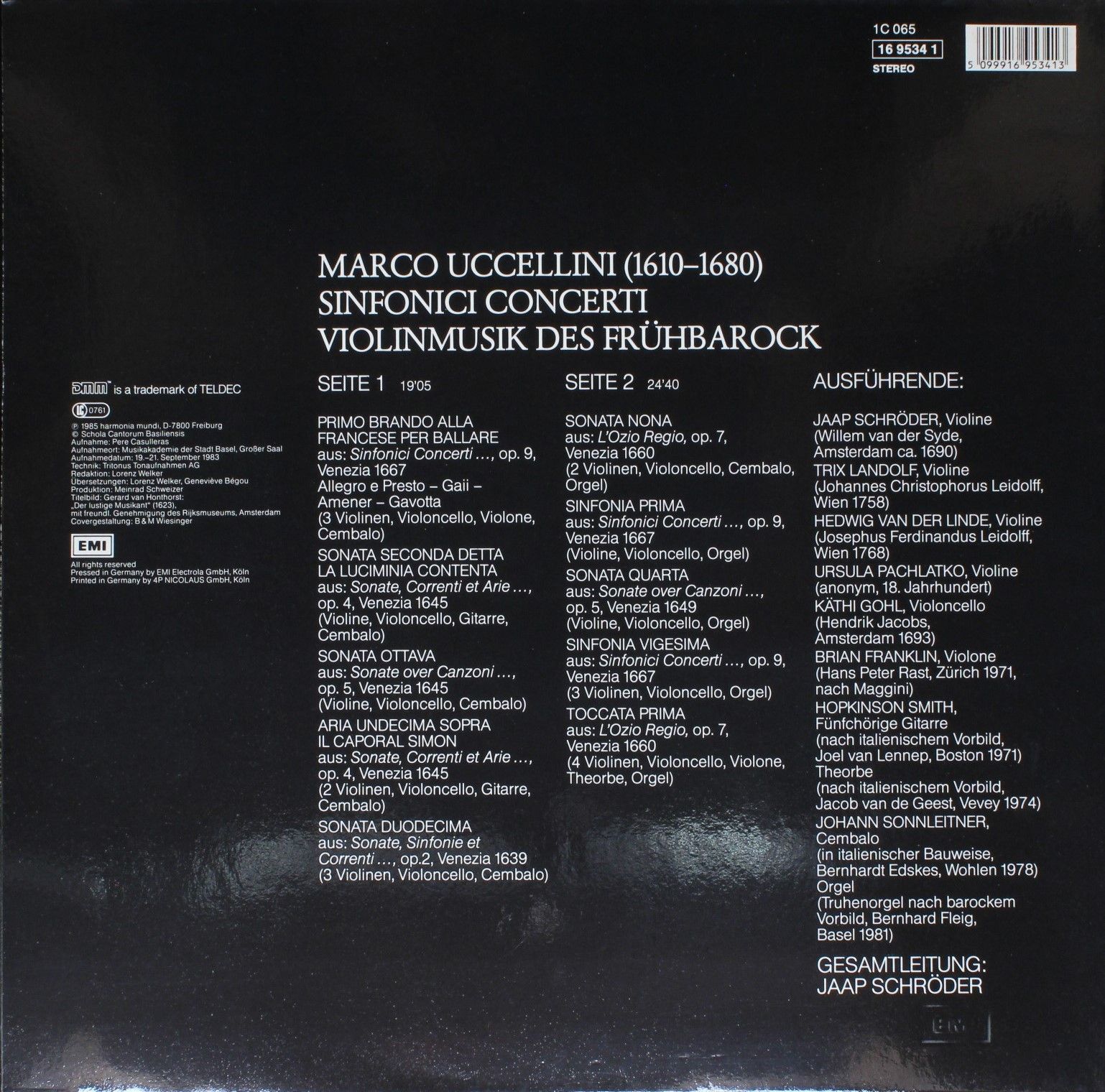 Deutsche Harmonia Mundi 1C 065 16 9534 1 - Marco Uccellini - Sin - Image 2