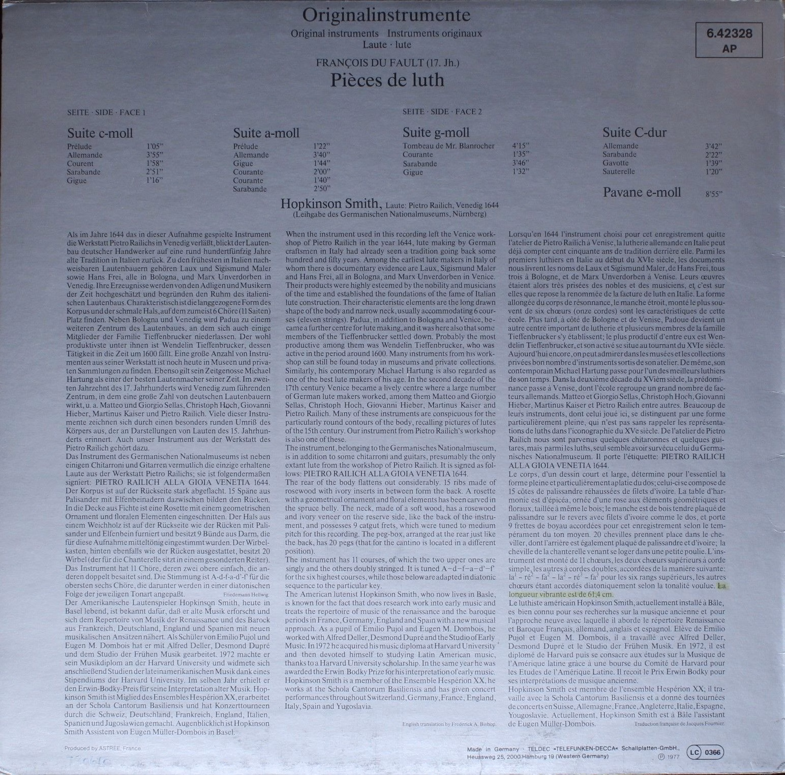 Telefunken 6.42328 AP - Hopkinson Smith - Laute = Lute - Image 2