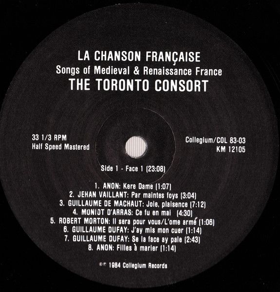 Collegium Records (3) COL83 03 - Toronto Consort - la Chanson Fr - Image 3