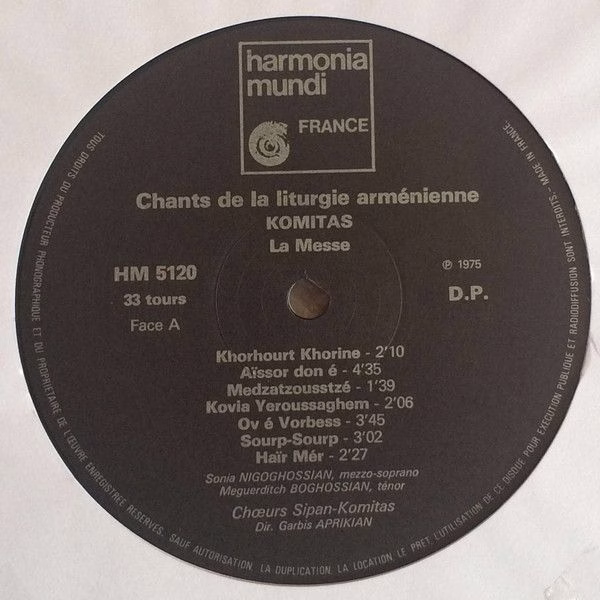 Harmonia Mundi HM 5120 - Choeurs Sipan-Komitas De Paris, Garbis - Image 5
