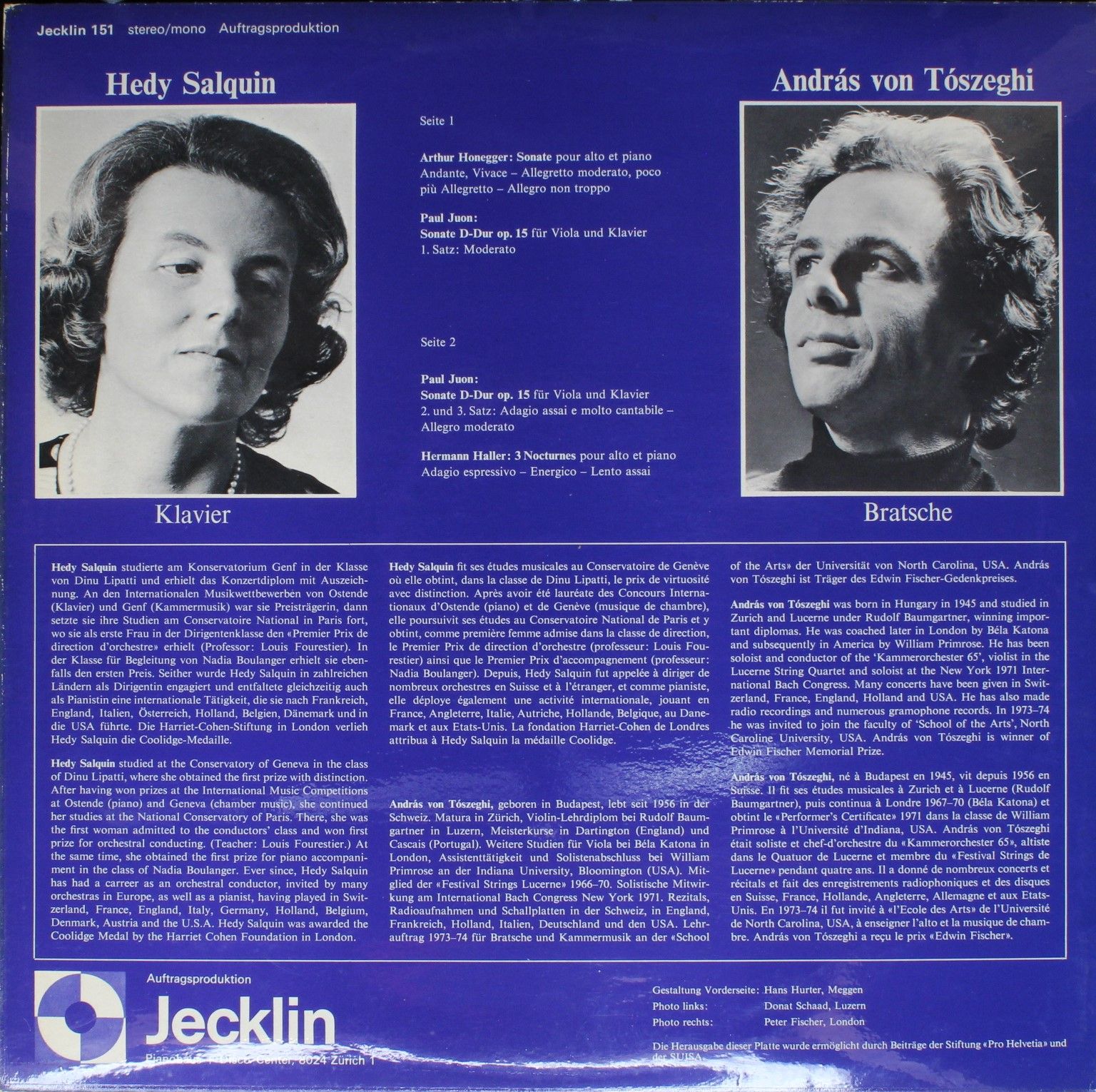 Jecklin Jecklin 151 - Andràs von Tòszeghi, Hedy Salquin, Paul Ju - Image 2