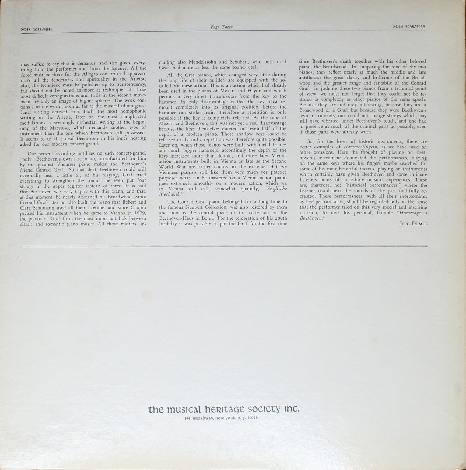 Musical Heritage Society 3038/39 - Ludwig van Beethoven, Jörg De - Image 2