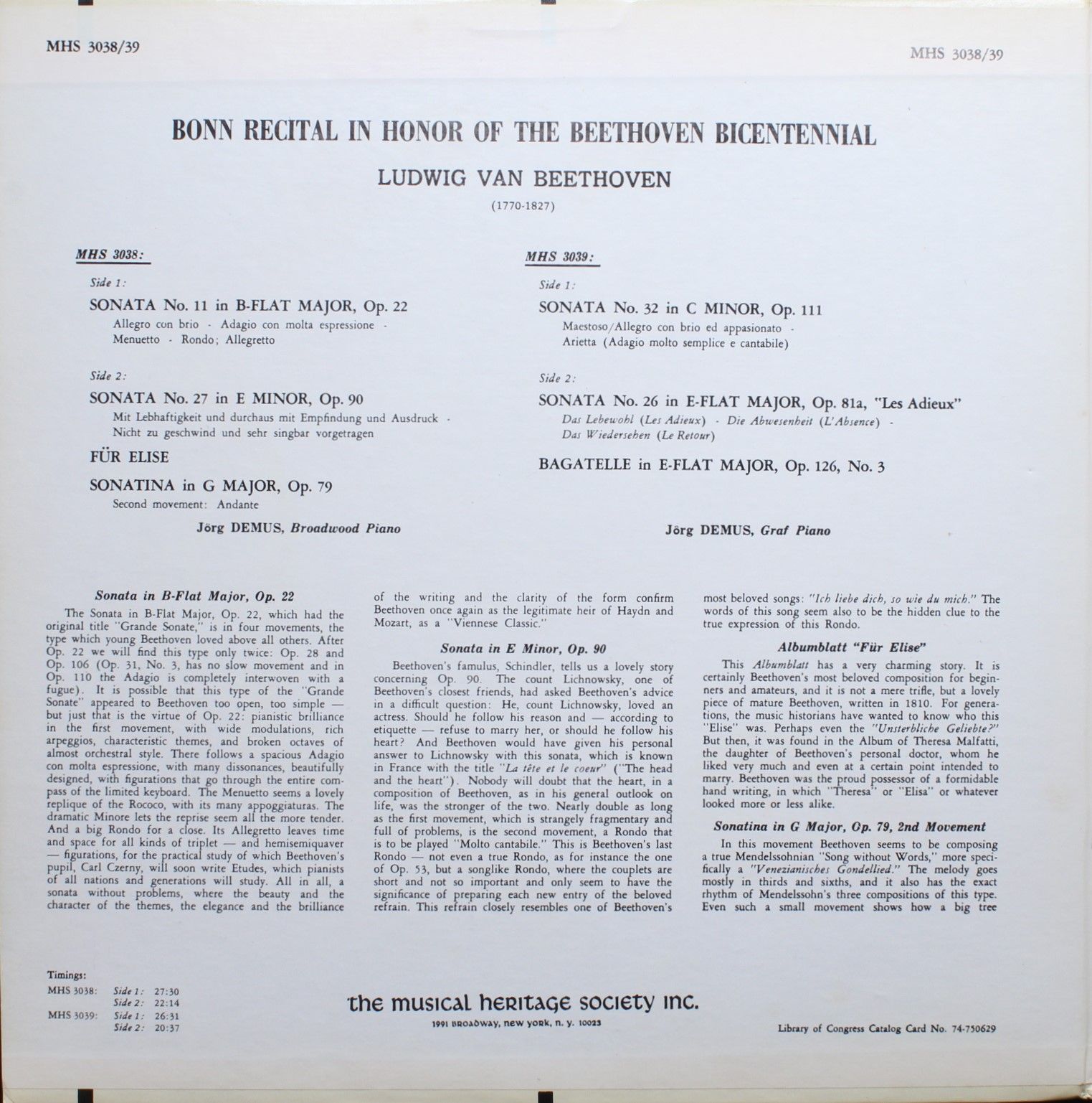 Musical Heritage Society 3038/39 - Ludwig van Beethoven, Jörg De - Image 3