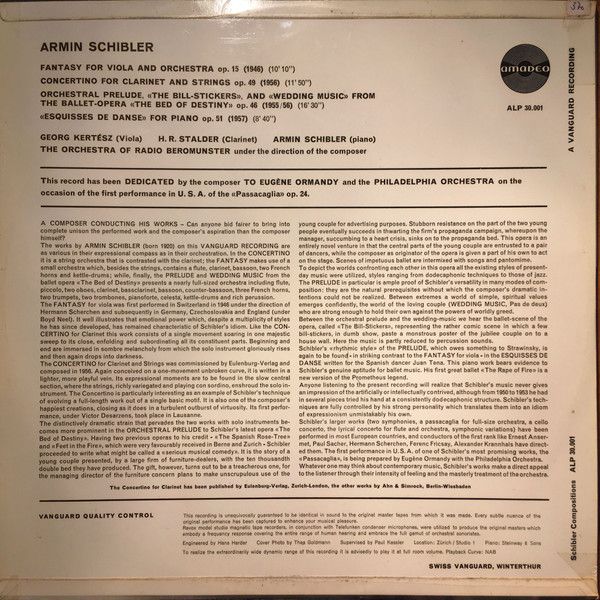 Amadeo ALP 30.001 - Armin Schibler - Conducting And Playing His - Image 2