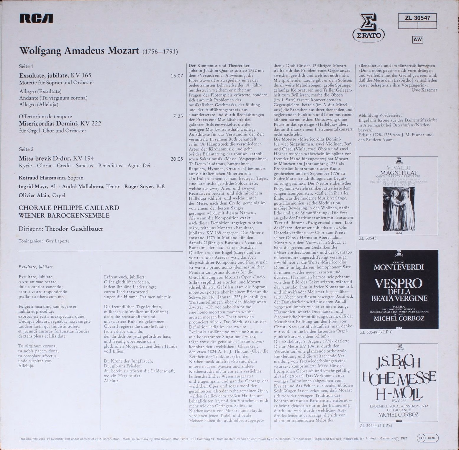 Erato ZL 30547 - Wolfgang Amadeus Mozart, Theodor Guschlbauer, W - Image 2