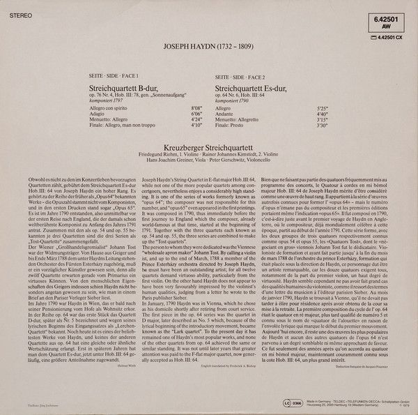 Telefunken 6.42501 AW - Joseph Haydn, Kreuzberger Streichquartet - Image 4