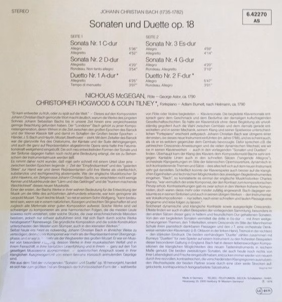 DECCA 6.42270 AS - Johann Christian Bach, Nicholas McGegan, Chri - Image 2