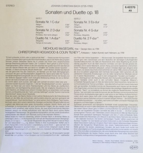 DECCA 6.42270 AS - Johann Christian Bach, Nicholas McGegan, Chri - Image 2