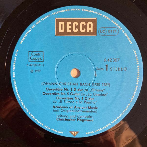 TELDEC »Telefunken-Decca« Schallplatten GmbH 6.42307 - Johann Ch - Image 3
