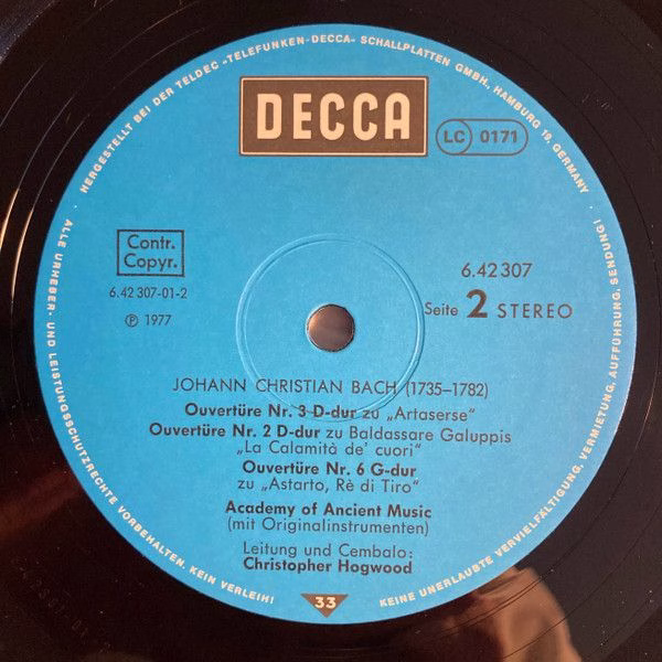 TELDEC »Telefunken-Decca« Schallplatten GmbH 6.42307 - Johann Ch - Image 4