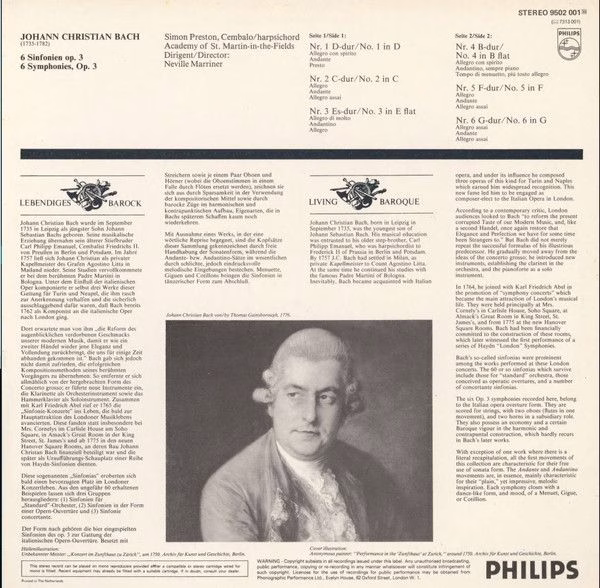 Philips 9502 001 - Johann Christian Bach, The Academy Of St. Mar - Image 2