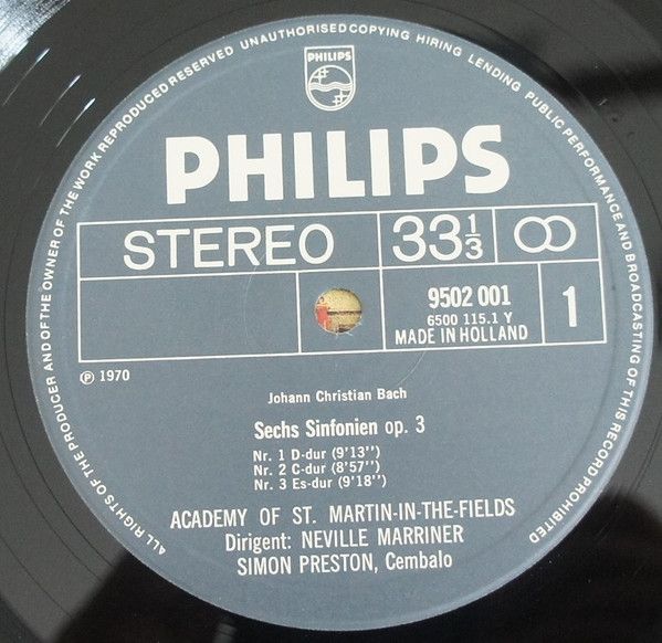 Philips 9502 001 - Johann Christian Bach, The Academy Of St. Mar - Image 3