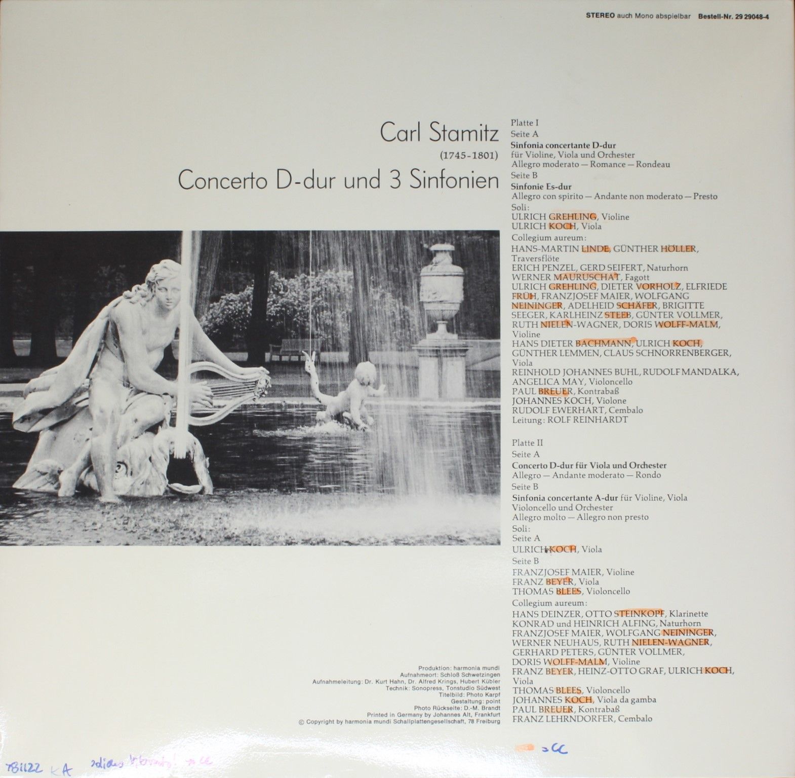 Harmonia Mundi 29 29048-4 - Carl Stamitz, Collegium Aureum - Con - Image 2