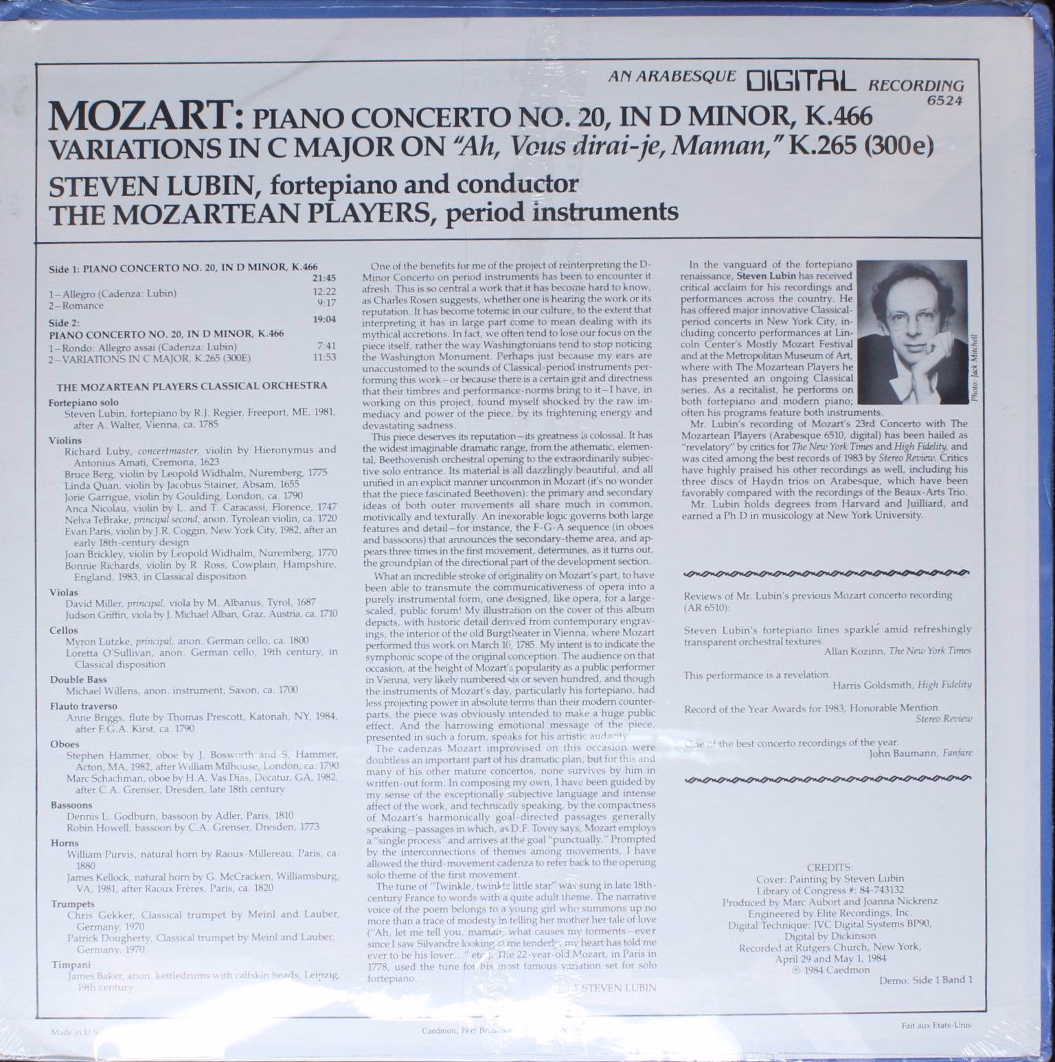 Arabesque Recordings 6524 - Wolfgang Amadeus Mozart, Steven Lubi - Image 2