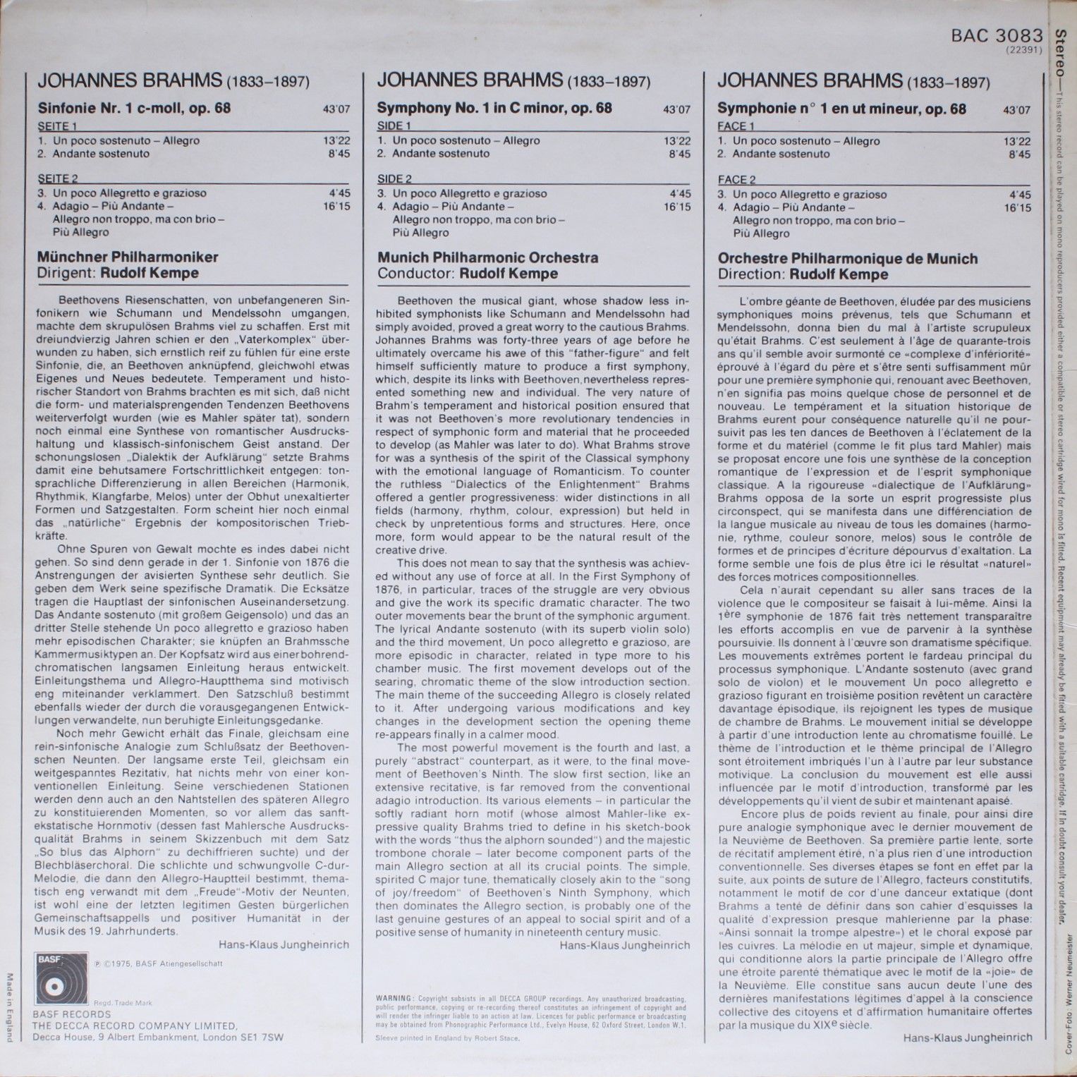 BASF BAC 3083 - Johannes Brahms, Münchner Philharmoniker, Rudolf - Image 2