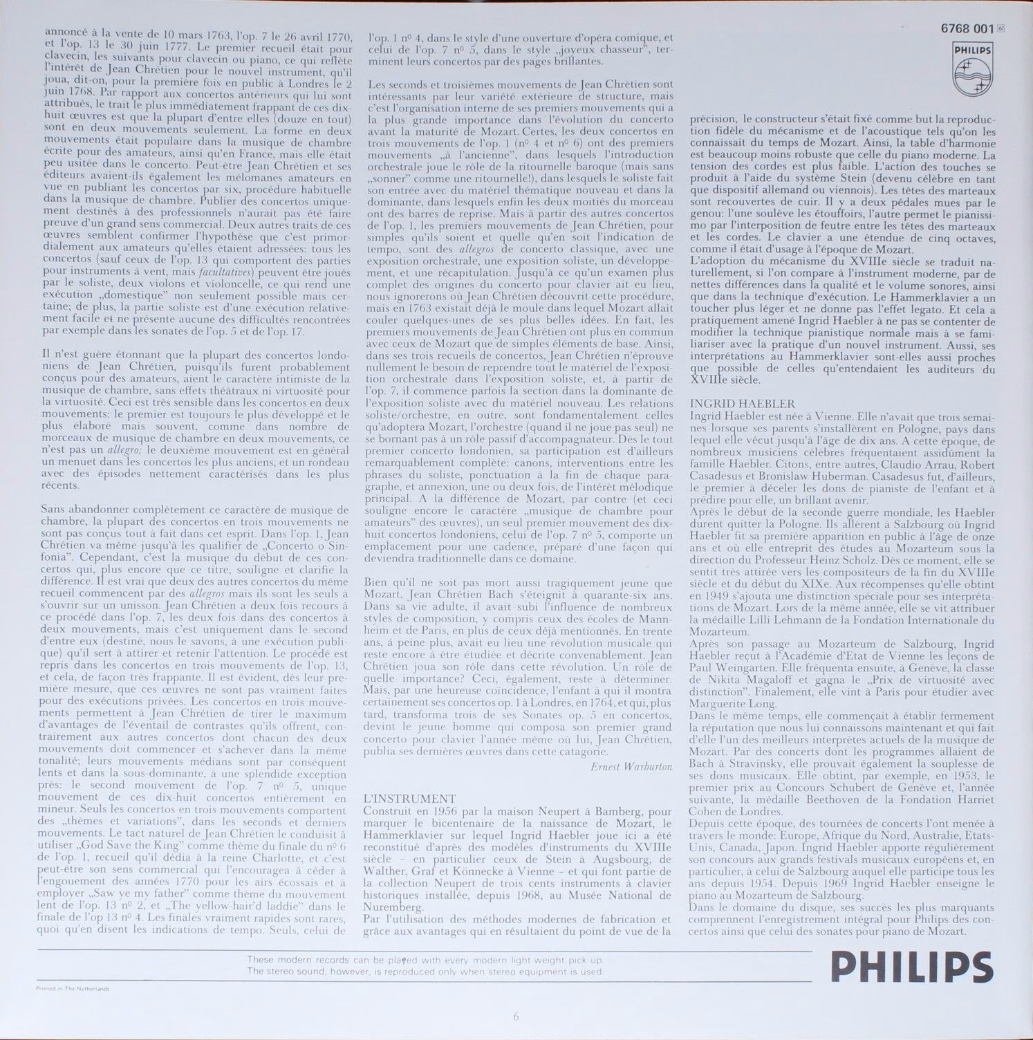 Philips 6542097 - Johann Christian Bach, Ingrid Haebler, Eduard - Image 4
